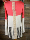 Coral Long Sleeve with Lace & Stripes Top
