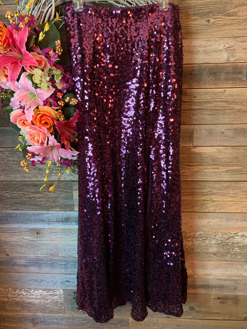 Sequin Maxi Skirt with Slit Purple