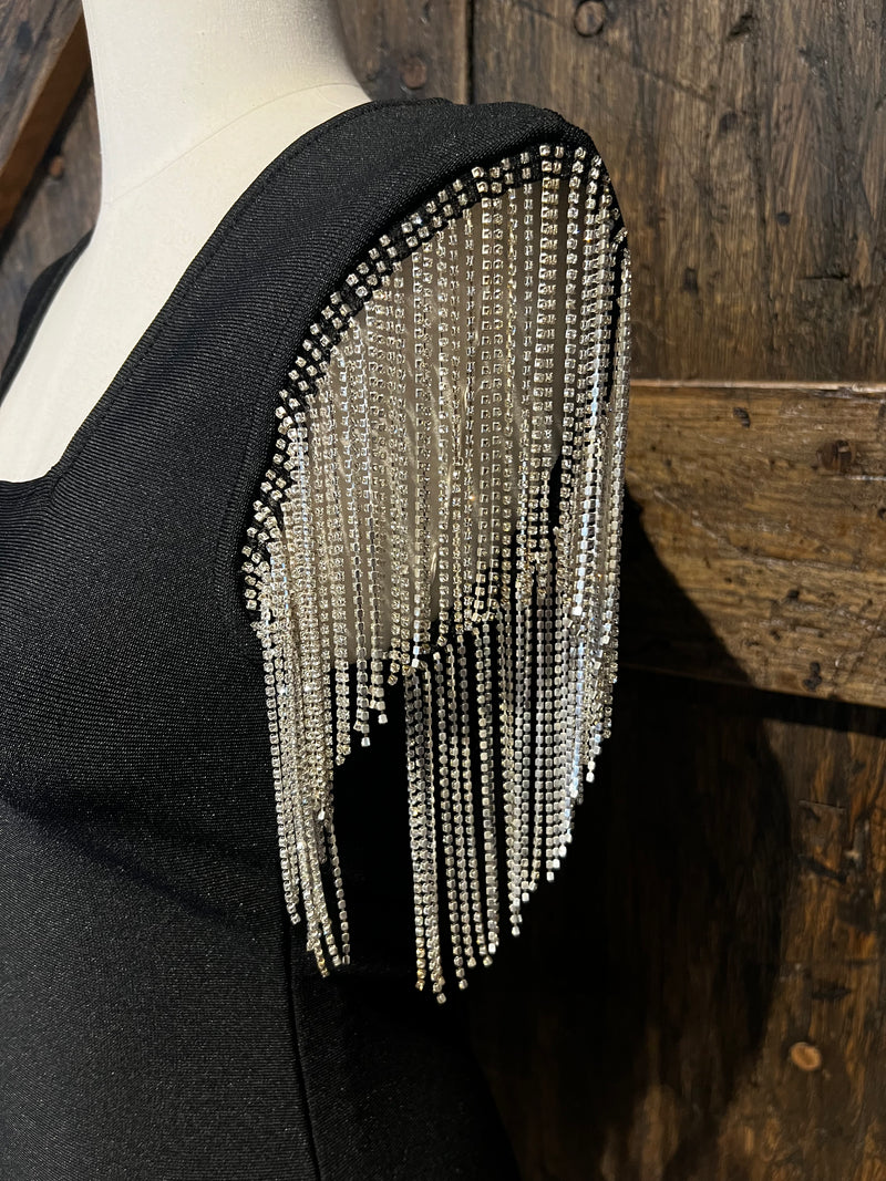 Rhinestone Fringe Little Black Dress *L ONLY* Wild Filly Boutique Rhinestone Fringe Little Black Dress *L ONLY* Wild Filly Boutique