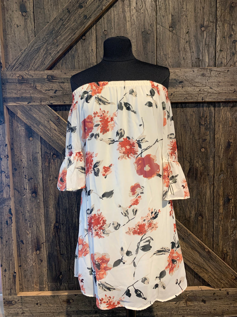 Chiffon Floral Off the Shoulders Dress
