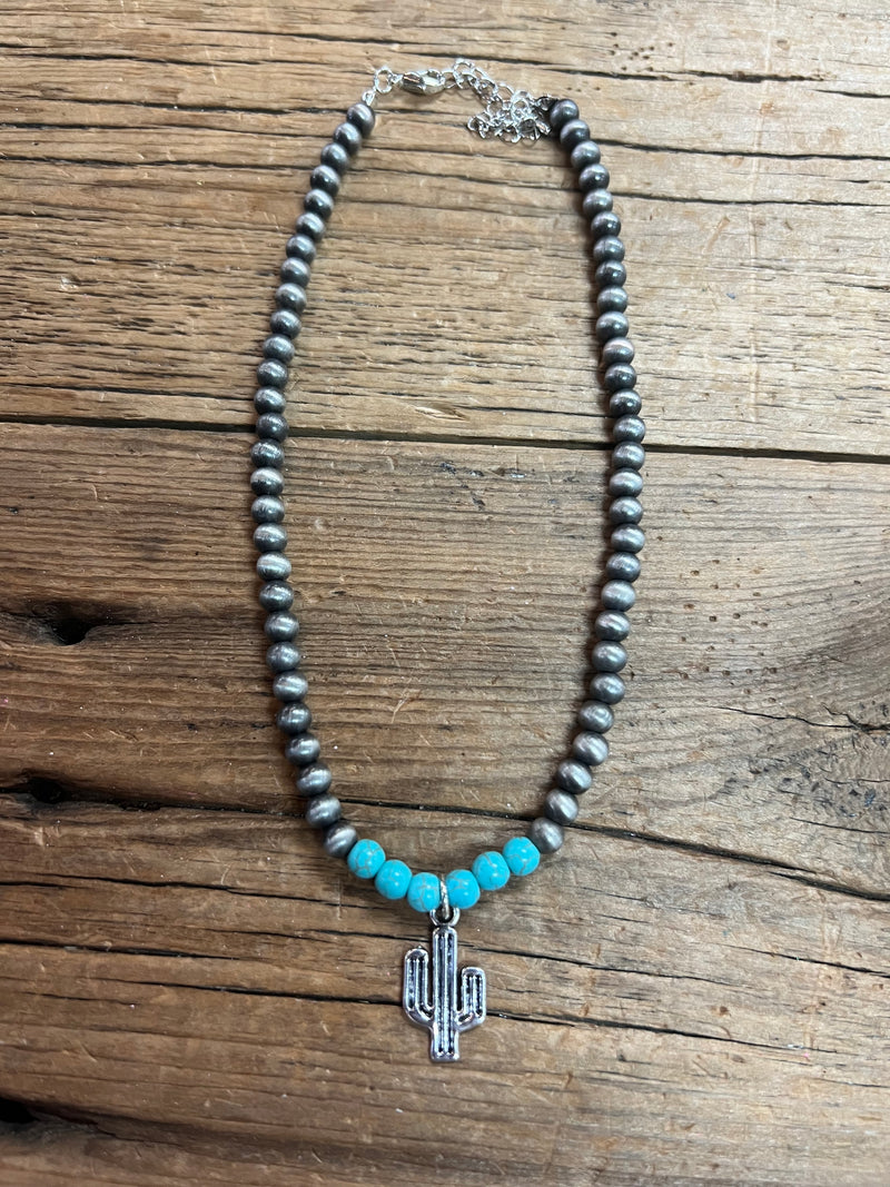 Navajo Pearl with Cactus Necklace