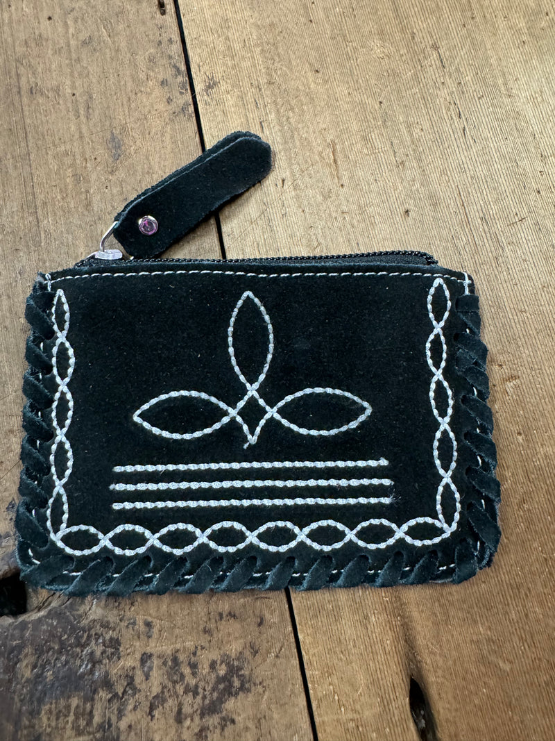 Suede Boot Stitch Coin Purse