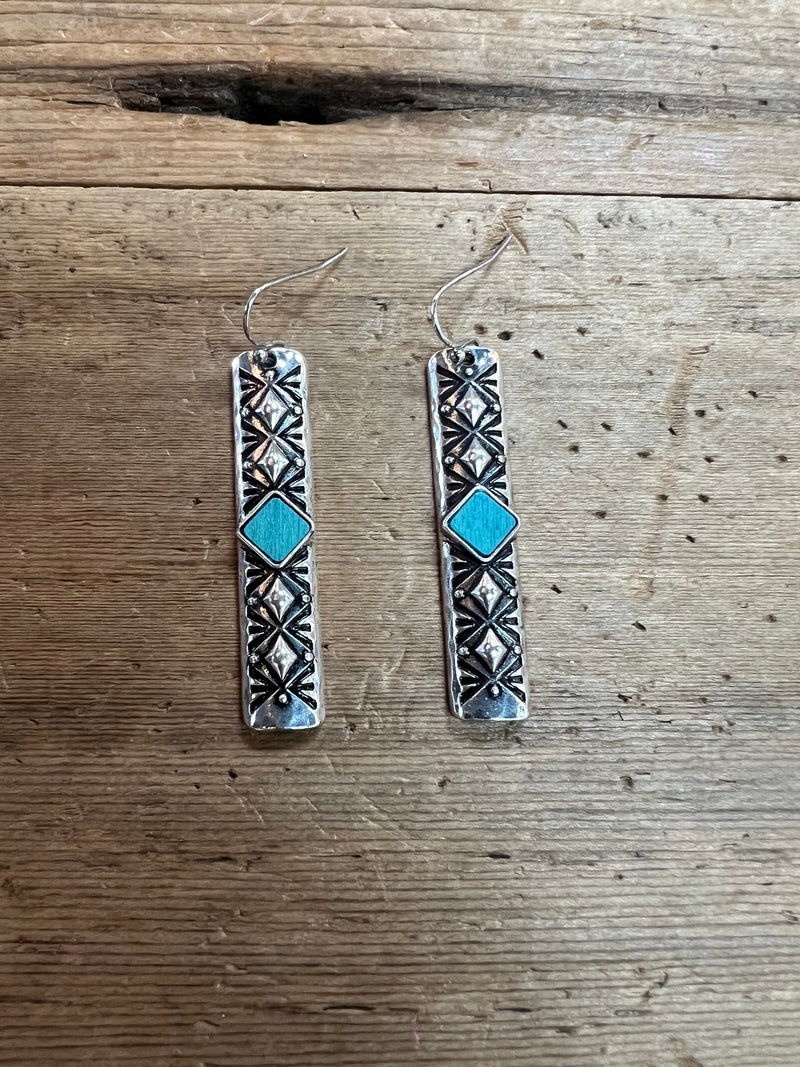 Silver Bar Turquoise Diamond Earrings