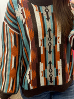 Brown and Turquoise Aztec Sweater