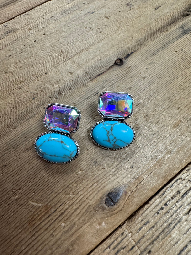 Bling Stud with Turquoise Earrings