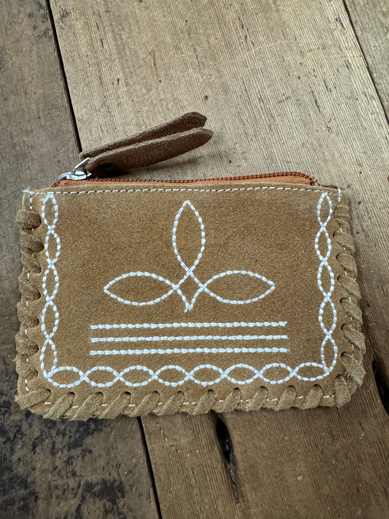 Suede Boot Stitch Coin Purse