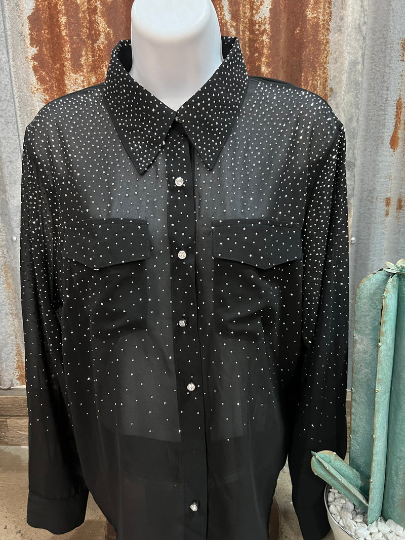 Studded Sheer Button Up Top