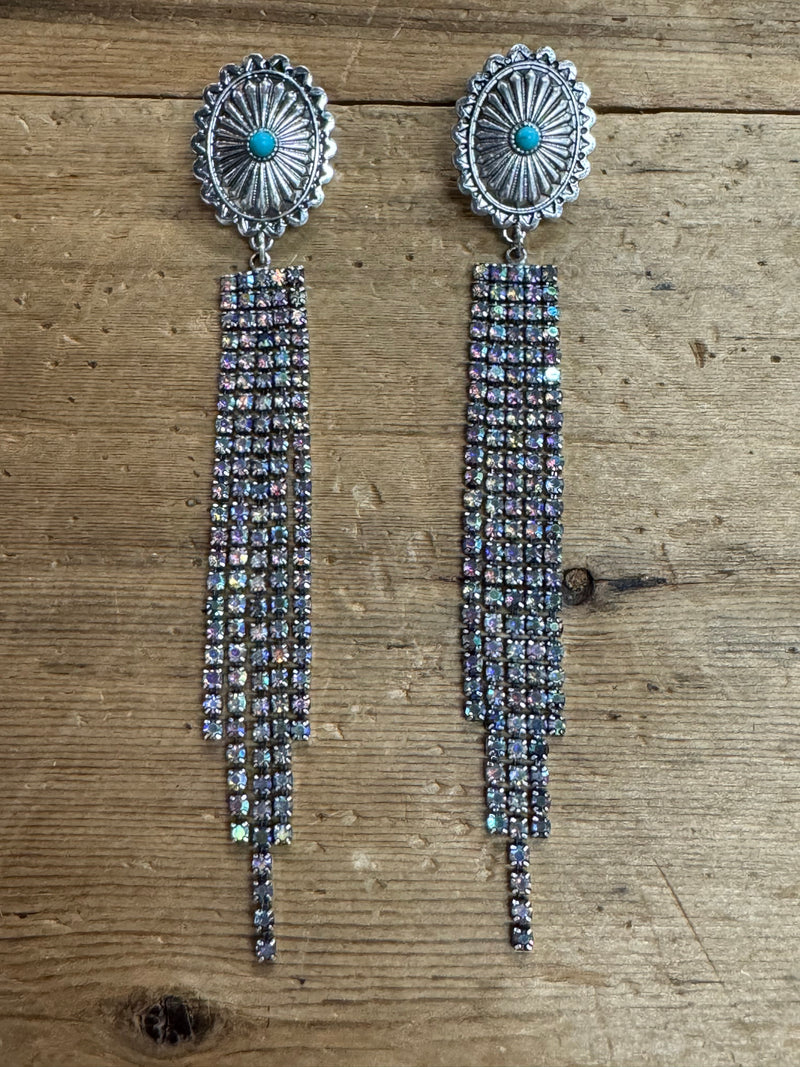 Concho Iridescent Fringe Earrings