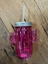 Glass Cactus Mason Jar with Straw