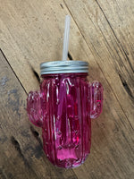 Glass Cactus Mason Jar with Straw