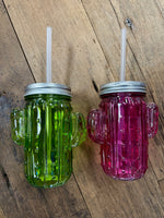 Glass Cactus Mason Jar with Straw