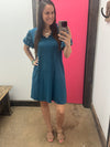 Turquoise Pearl Puff Sleeve Dress