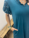 Turquoise Pearl Puff Sleeve Dress