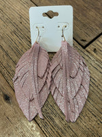 Wide Feather Leather Earrings