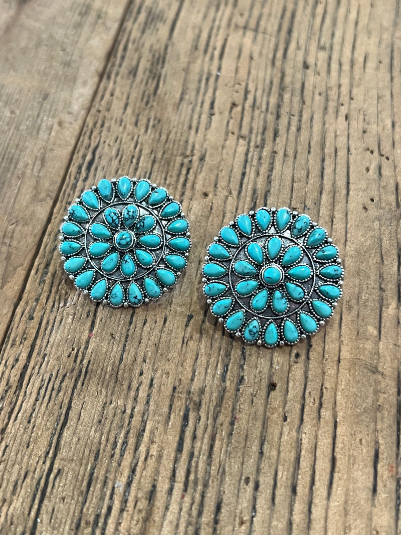 Turquoise Circle Cluster Earrings