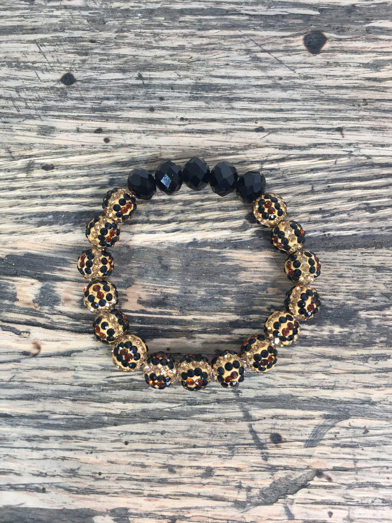 Leopard and Color Glass Beaded Stretch Bracelets