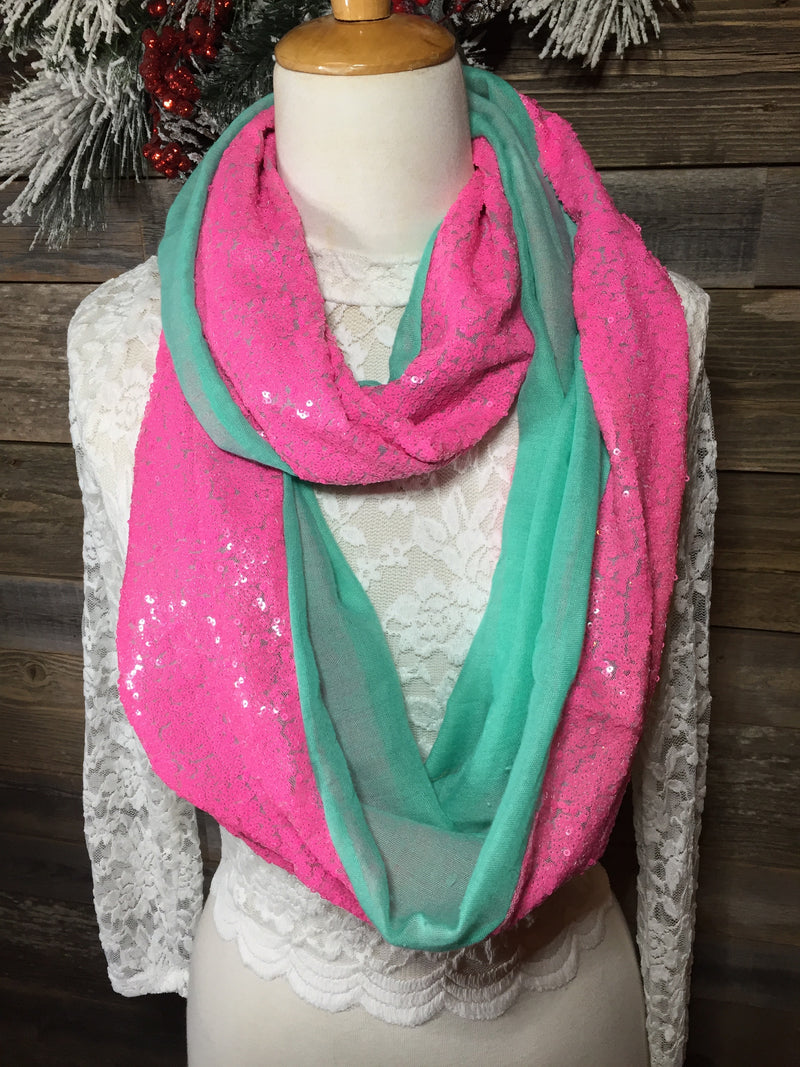 Mint and Pink Sequin Infinity Scarf