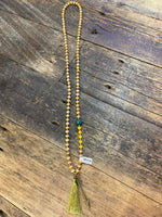 Wood Beaded Tassel with Charm Necklace