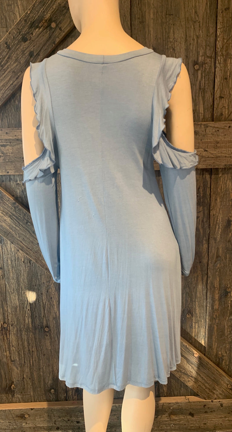 Blue Ruffle Cold Shoulder Dress