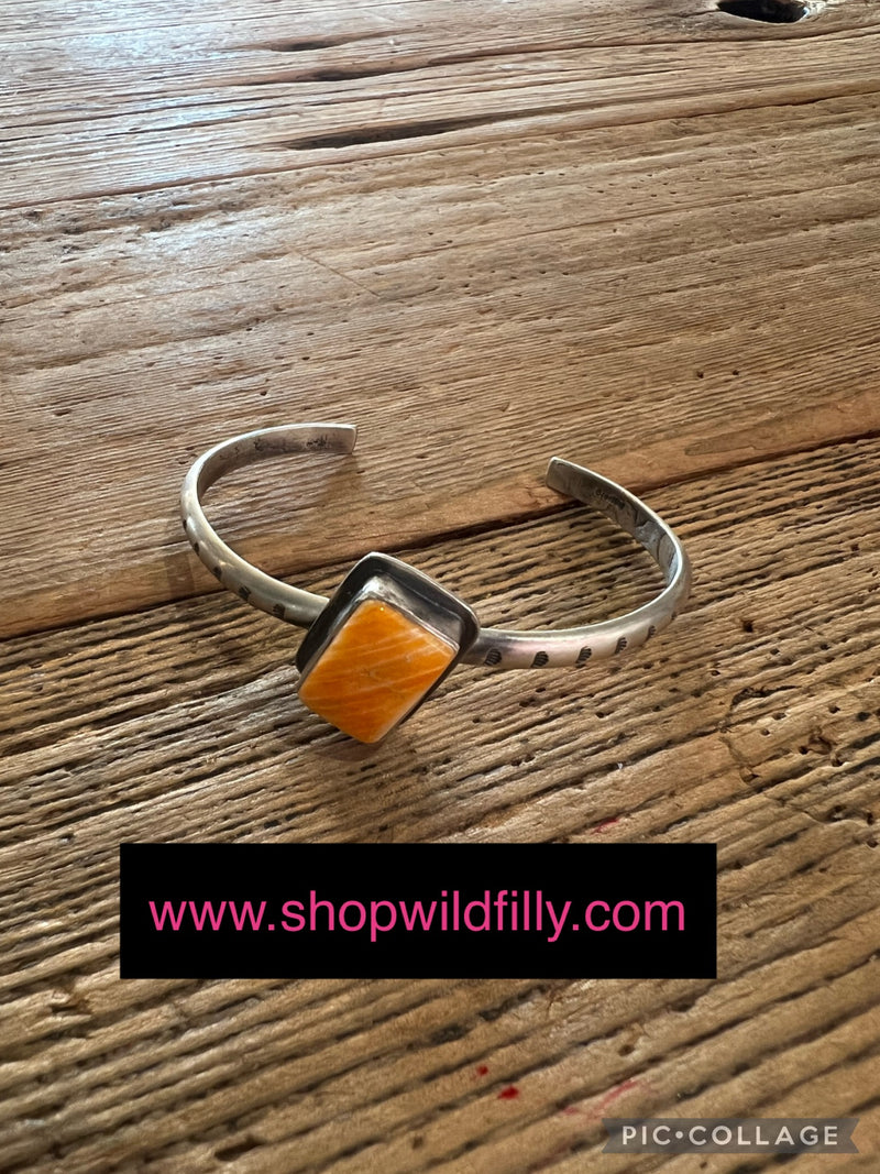 Sterling Silver Square Orange Spiny Oyster Cuff