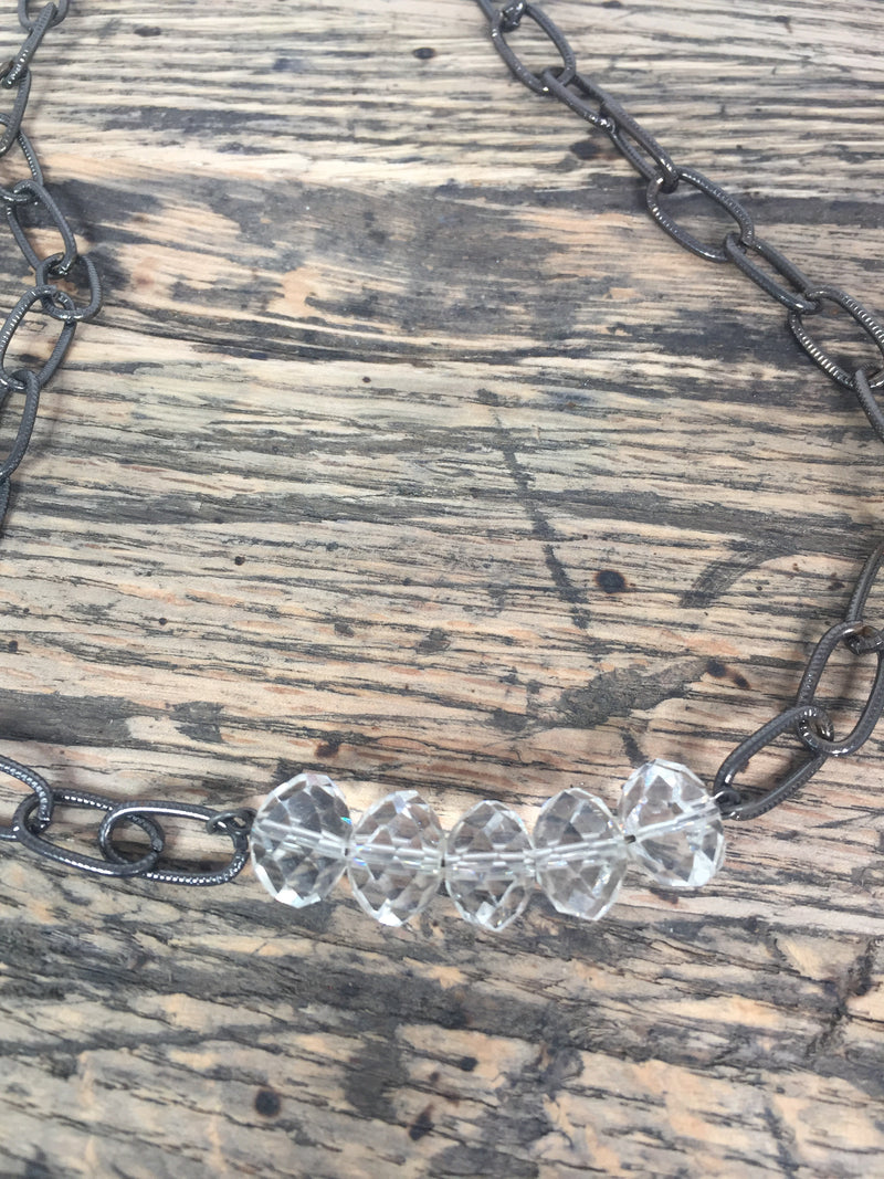 Clear Glass Bead and Chain Necklace