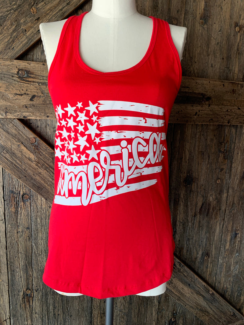“America” Flag Tank Red or Blue