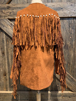 Faux Suede Fringe Jacket with Pearls