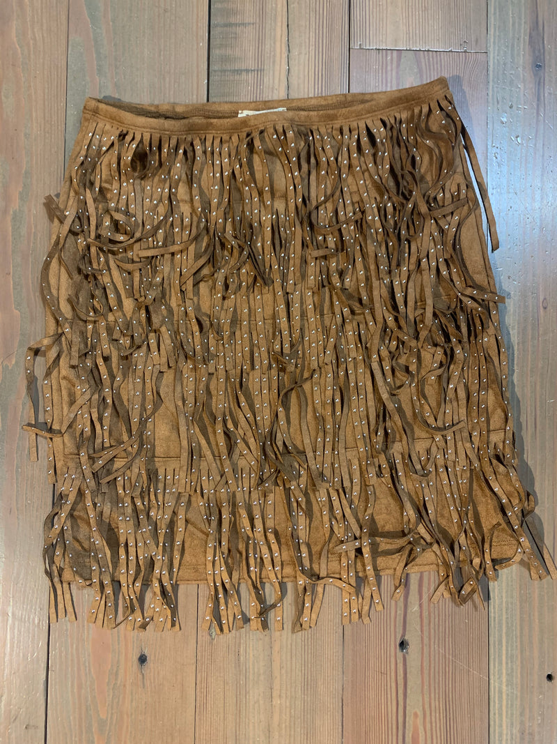Camel Stud Fringe Skirt