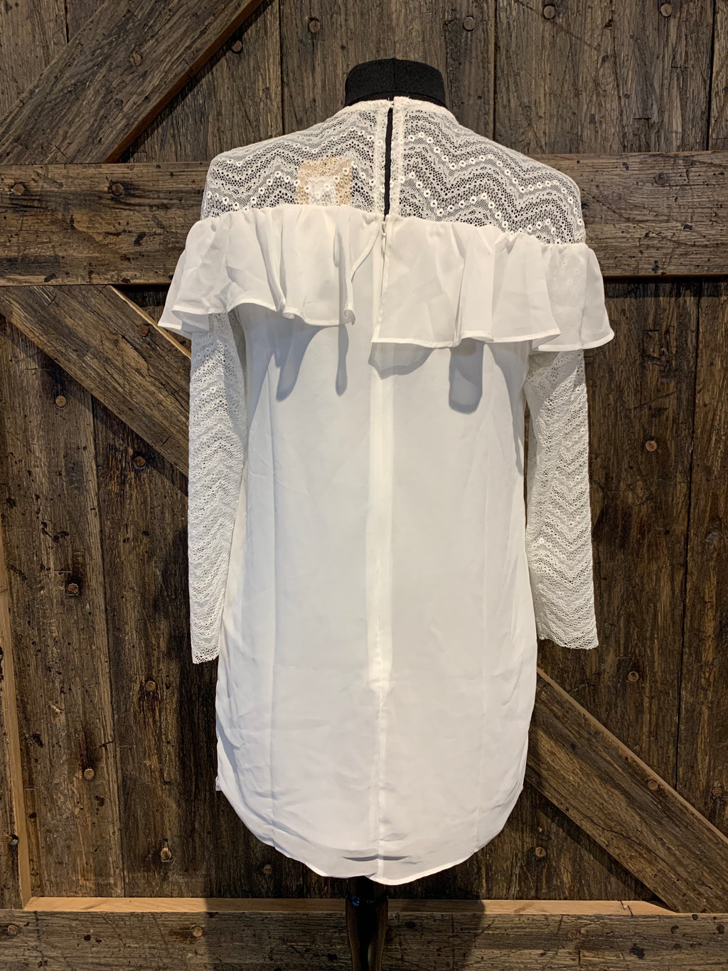 White Long Sleeve Ruffle Dress