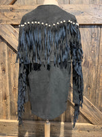 Faux Suede Fringe Jacket with Pearls