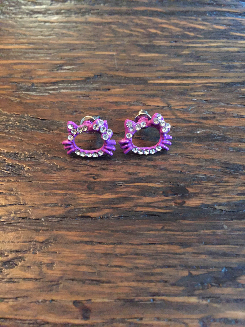 Purple Cat Stud Earrings