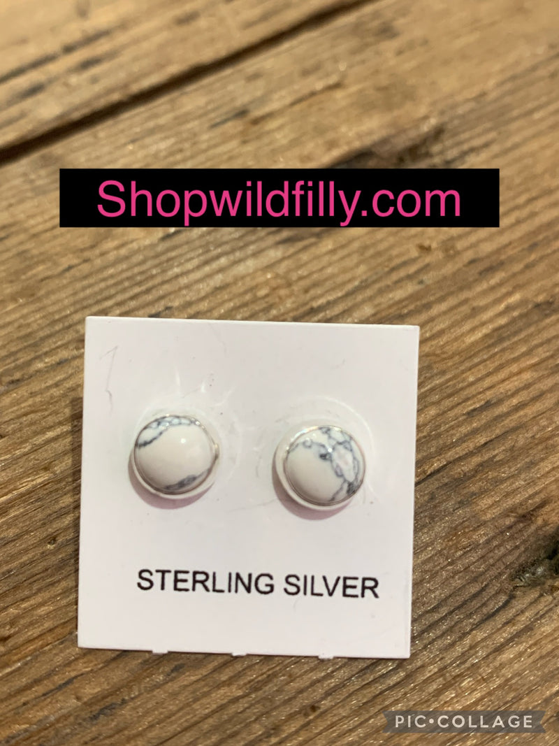 Sterling Silver White Buffalo Stud Earrings