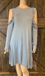 Blue Ruffle Cold Shoulder Dress