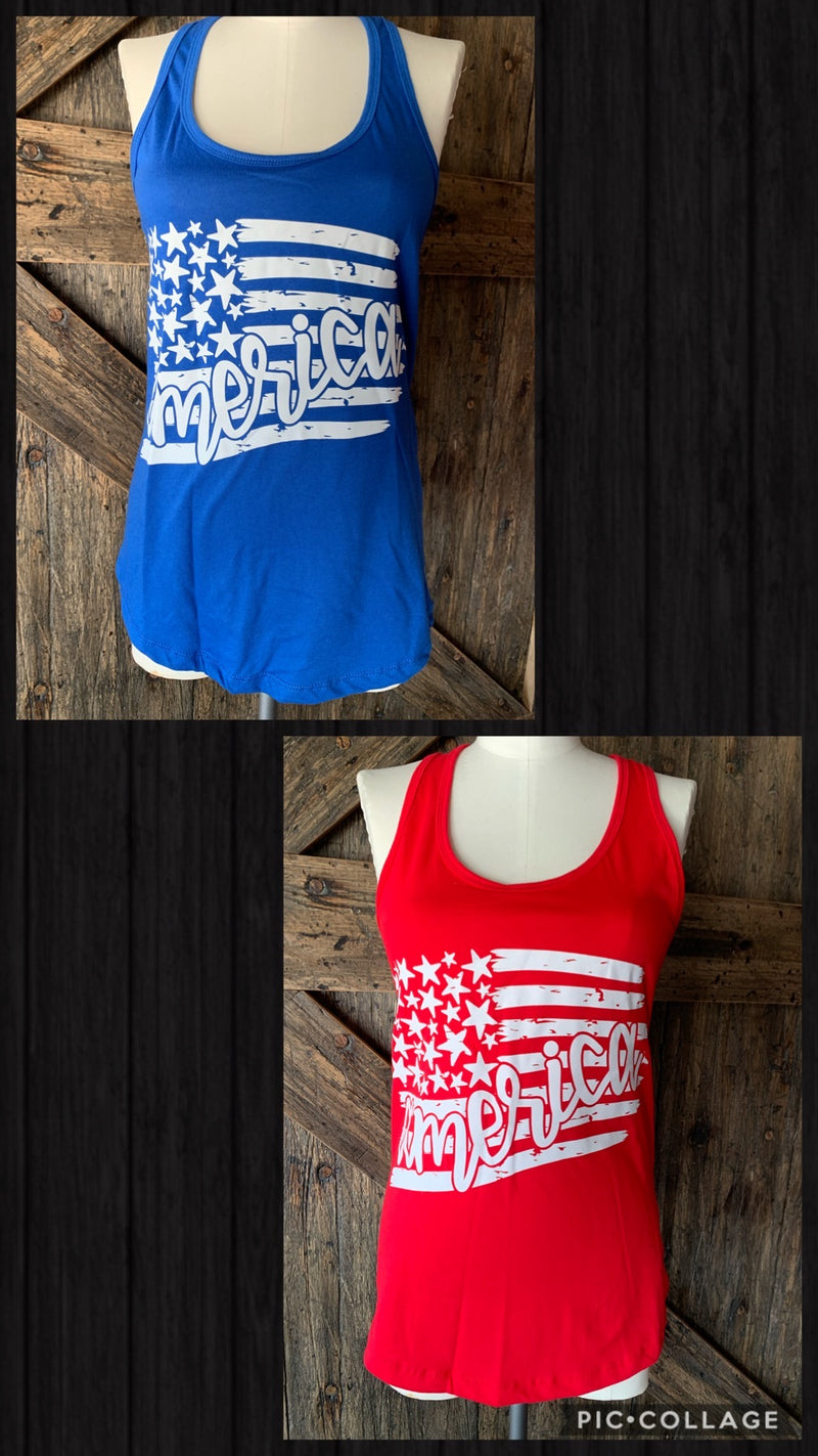 “America” Flag Tank Red or Blue