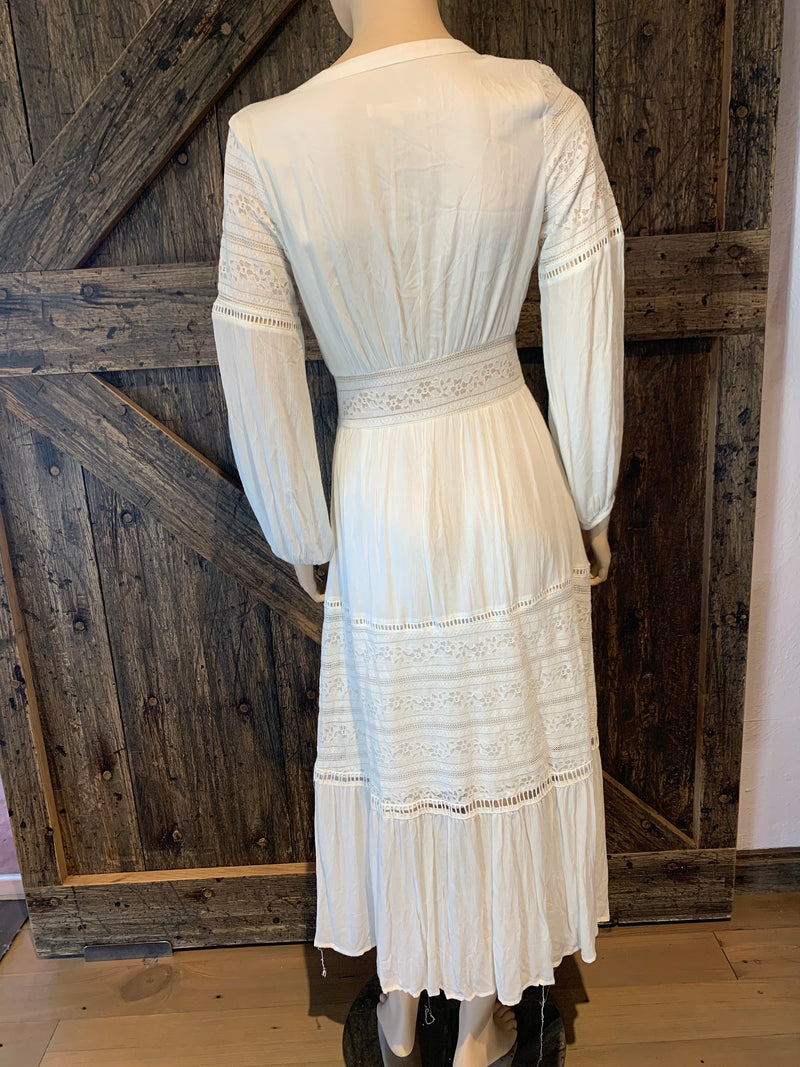 White Lace Inset Button Up Maxi Dress