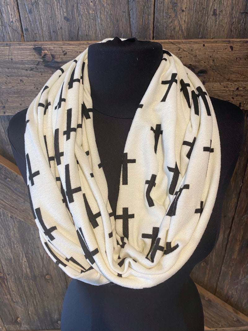 White with Black Cross Infinity Scarf