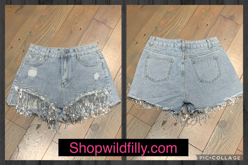 Sequin Pearl Jean Shorts