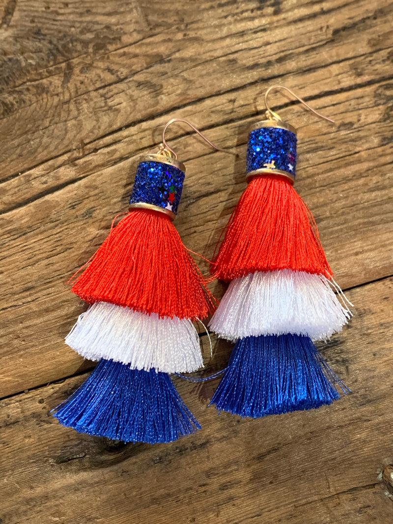 Red White & Blue Tassel Earrings