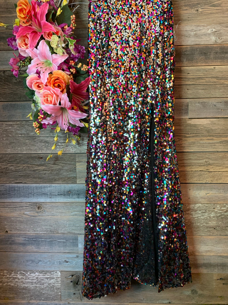 Sequin Maxi Skirt with Slit Multi