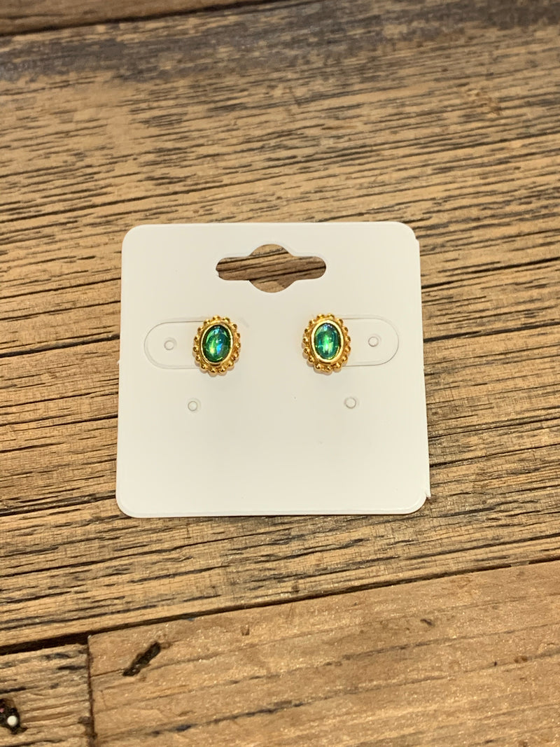 Gold Stud Emerald Earrings