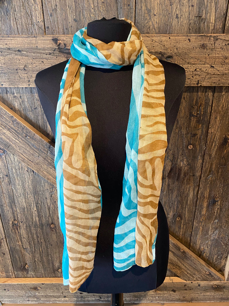 Brown and Teal Zebra Scarf
