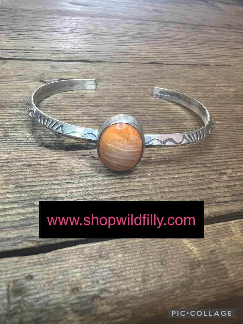 Sterling Silver Orange Spiny Oyster Cuff